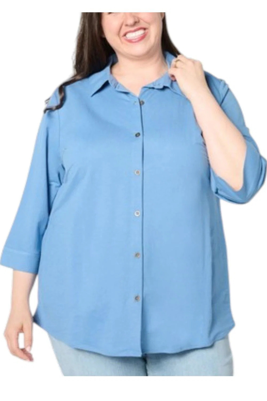 Sport Savvy Women's Button Front Tunic with Pockets Blue - Petite